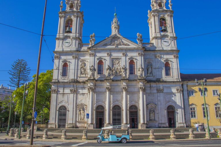 The white baroque towers of the Estrela Basilica in Lisbon