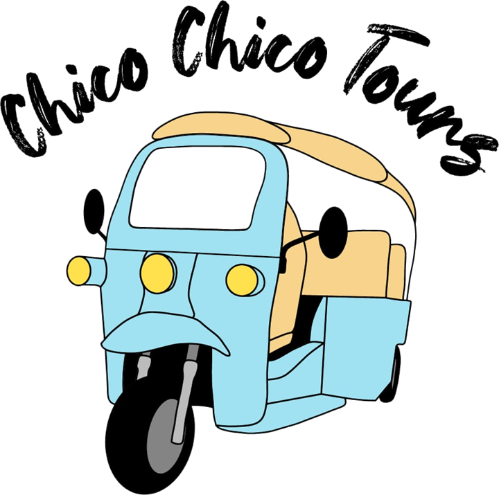 Chico Chico Tours logo, a light blue tuk-tuk